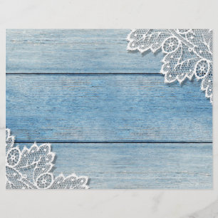 Hübsches White Lace Denim Blue Wood Scrapbook Pape