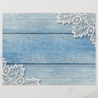 Hübsches White Lace Denim Blue Wood Scrapbook Pape
