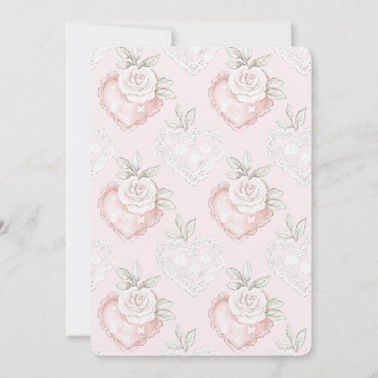 Hübsches White Roses Lace Hearts Brautparty Einladung (Rückseite)