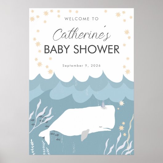 Hübsches White Whale Baby Dusche Schildkröte Poster (Vorne)