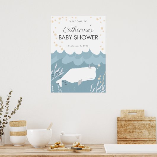 Hübsches White Whale Baby Dusche Schildkröte Poster (Küche)