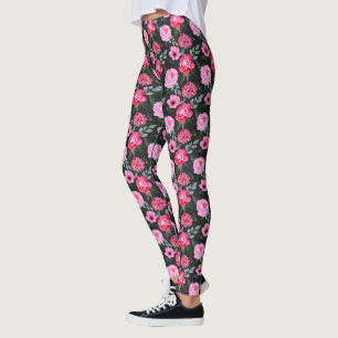 Hübsches Winter-Grau-Pink-Flora-Aquarellmuster Leggings