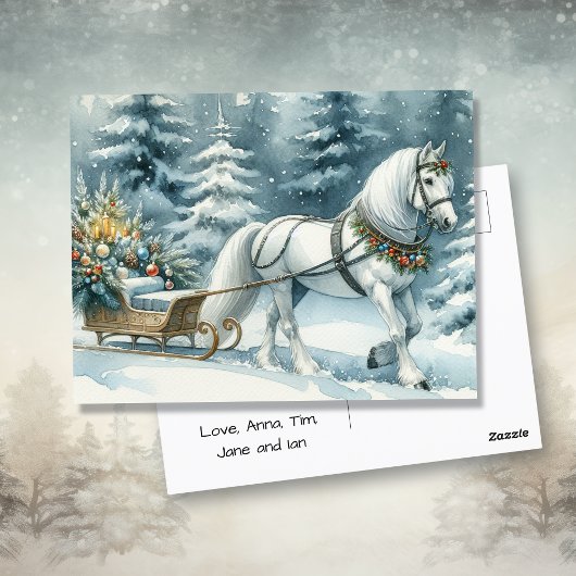 Hübsches Winterpferd und ein Weihnachtsrodeln Postkarte