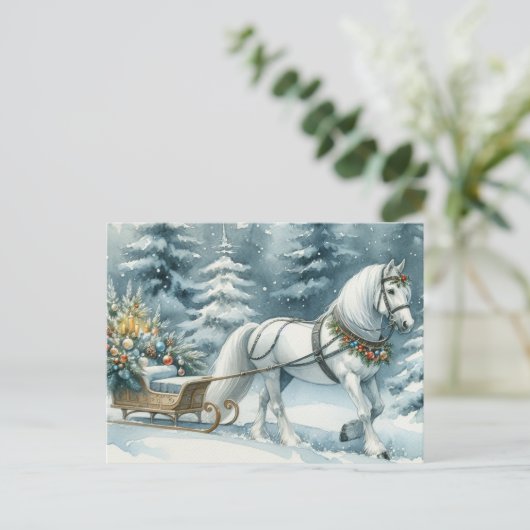 Hübsches Winterpferd und ein Weihnachtsrodeln Postkarte (Stehend Vorderseite)