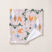 Hübsches zeitgenössisches Retromuster atomar pink Badhandtuch Set (Waschlappen)