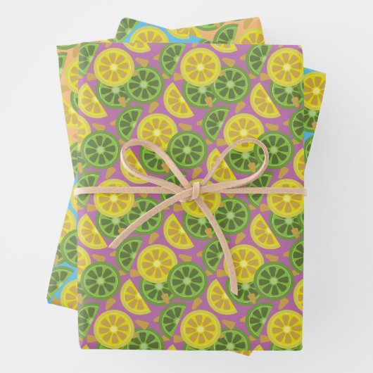 Hübsches Zitrusmuster in Papierblättern Geschenkpapier Set (Beispiel)