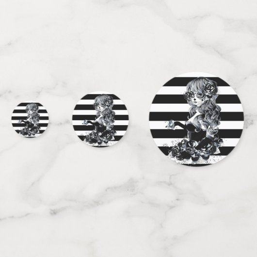 Hübsches ZuckerkulGirl, schwarz und weiß gestriche Konfetti (Vorderseiten)