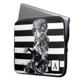 Hübsches ZuckerkulGirl, schwarz und weiß gestriche Laptopschutzhülle (Vorderseite Links)