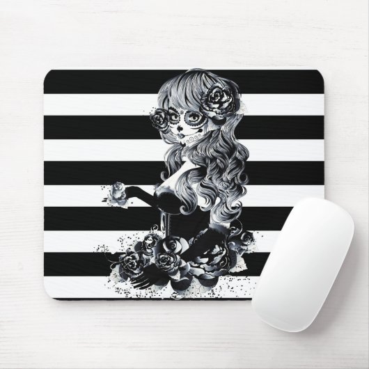 Hübsches ZuckerkulGirl, schwarz und weiß gestriche Mousepad (Mit Mouse)