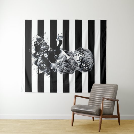 Hübsches ZuckerkulGirl, schwarz und weiß gestriche Wandteppich (Beispiel (Horizontal))