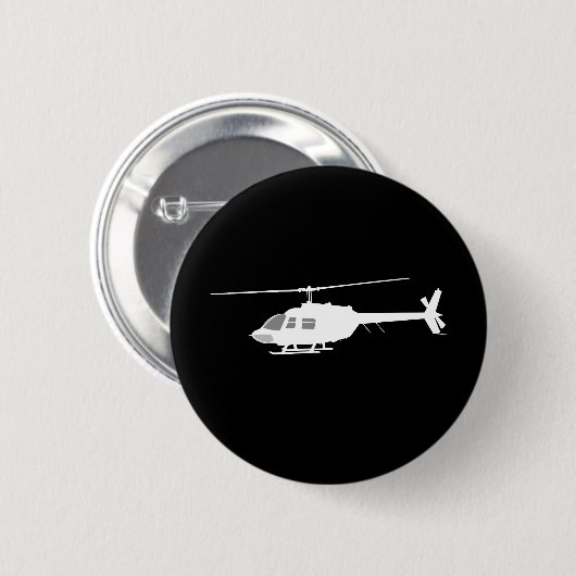 Hubschrauber Chopper Silhouette Flying Black Button (Vorne & Hinten)