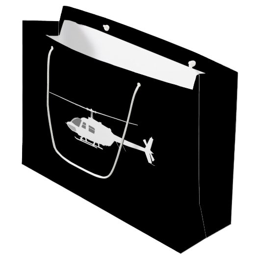 Hubschrauber Chopper Silhouette Flying Black Große Geschenktüte (Vorderseite Schrägansicht)