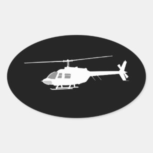 Hubschrauber Chopper Silhouette Schwarz Flying Dec Ovaler Aufkleber