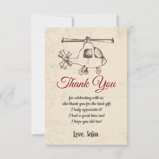 Hubschrauber, Geburtstag, Babydusche, Dankeschön K Dankeskarte (Vorderseite)