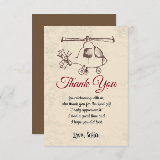 Hubschrauber, Geburtstag, Babydusche, Dankeschön K Dankeskarte (Vorne/Hinten)