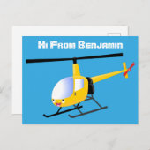 Hubschrauber mit Niedlichem gelben Cartoon Postkarte (Vorne/Hinten)