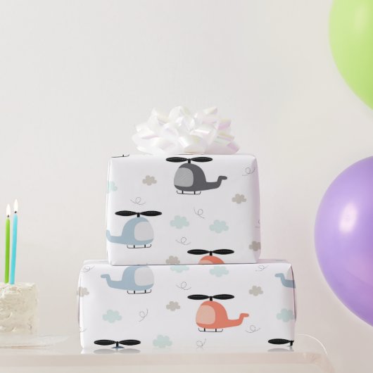 Hubschrauber mit Wolken und Wolken Geschenkpapier (Partygeschenke)