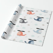 Hubschrauber mit Wolken und Wolken Geschenkpapier (Ungerollt)