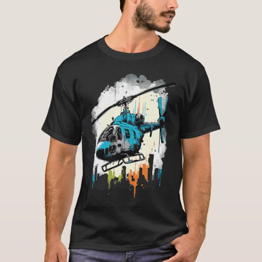 Hubschrauber über Stadtgraffiti T-Shirt (Vorderseite)