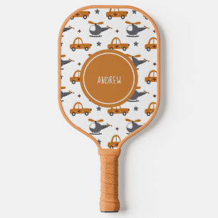 Hubschrauber und Autos Kinderspielzeugmuster und N Pickleball Schläger