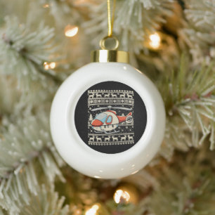 Hubschrauber Weihnachtsmann Hut Weihnachtsbeleucht Keramik Kugel-Ornament