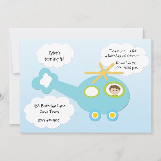 Hubschrauber zum Geburtstag Einladung (Vorderseite)