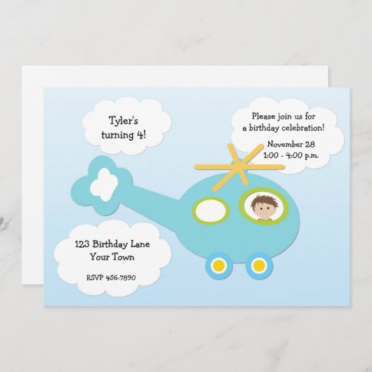 Hubschrauber zum Geburtstag Einladung (Vorne/Hinten)