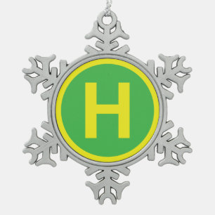 Hubschrauberlandeplatz-Schild Schneeflocken Zinn-Ornament