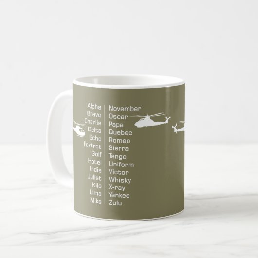 Hubschrauberpilot Phonetische Alphabete und Choppe Kaffeetasse (Vorderseite Links)