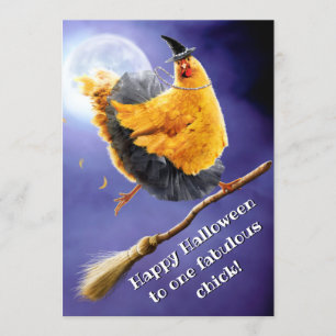 Hückerhexe auf Besenstiel Einladung