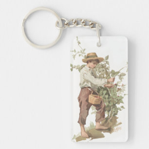 Huckleberry Finn, der Beeren-Lithographie auswählt Schlüsselanhänger