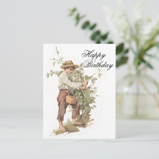 Huckleberry Finn Picking Berries Birthday Postkarte (Stehend Vorderseite)