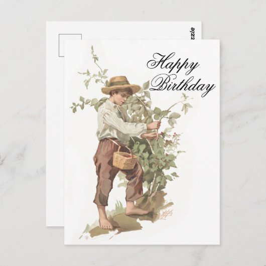 Huckleberry Finn Picking Berries Birthday Postkarte (Vorne/Hinten)