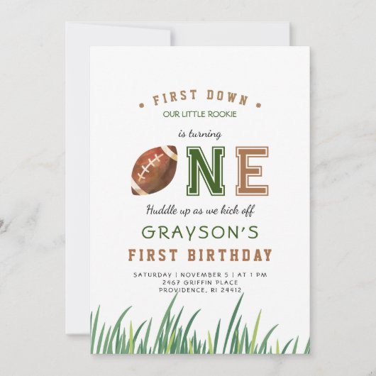Huddle Up Football 1. Geburtstag Party Einladung (Vorderseite)