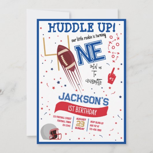 Huddle up Little Rookie Niedlich Football 1. Gebur Einladung (Vorderseite)