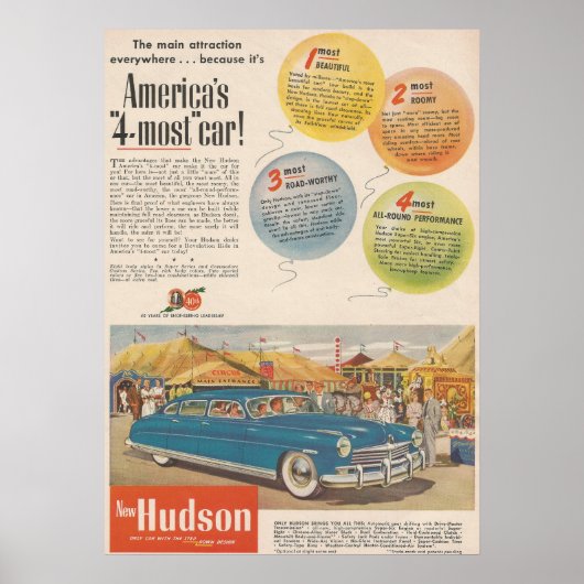 Hudson Automobile Ad Circus Fair der 40er Jahre Poster (Vorne)