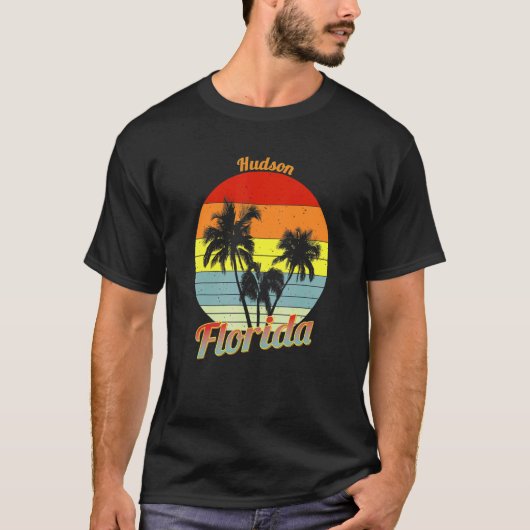 Hudson Florida Retro Tropical Palm Trees Vacation T-Shirt (Vorderseite)