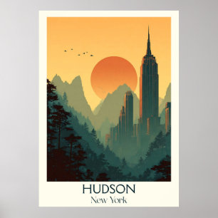 Hudson New York Vintag Cityscape River Art Poster