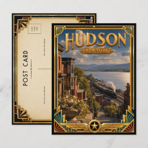 Hudson New York Vintage Art Deco Goldene Ära Postkarte