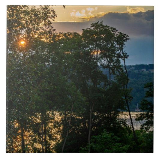 Hudson River Summer Abend Fliese (Vorderseite)