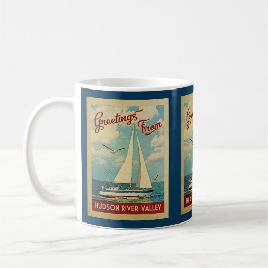 Hudson River Valley Sailboat Vintage Travel NY Kaffeetasse (Links)