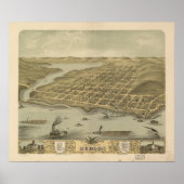Hudson WI 1870 Antike Panoramakarte Poster (Vorne)