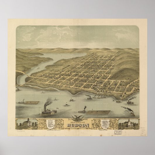 Hudson WI 1870 Antike Panoramakarte Poster (Vorne)