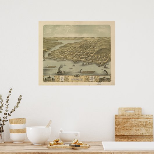 Hudson WI 1870 Antike Panoramakarte Poster (Küche)