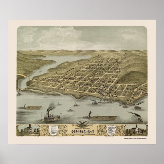 Hudson, WI Panorama Karte - 1870 Poster (Vorne)