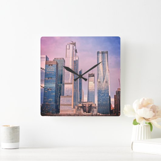 Hudson Yard Manhattan New York Cityscape Quadratische Wanduhr (Zuhause)