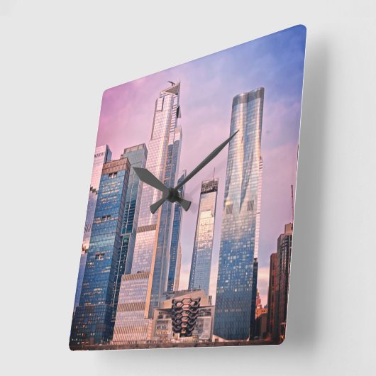 Hudson Yard Manhattan New York Cityscape Quadratische Wanduhr (Winkel)