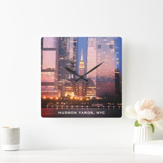 Hudson Yards (Schiff) Empire State Gebäude, NYC Quadratische Wanduhr (Zuhause)