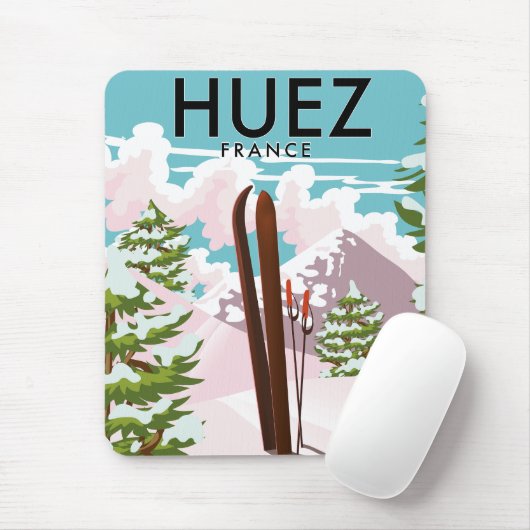 Huez France Retro Skiposter Mousepad (Mit Mouse)