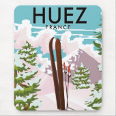 Huez France Retro Skiposter Mousepad (Vorne)